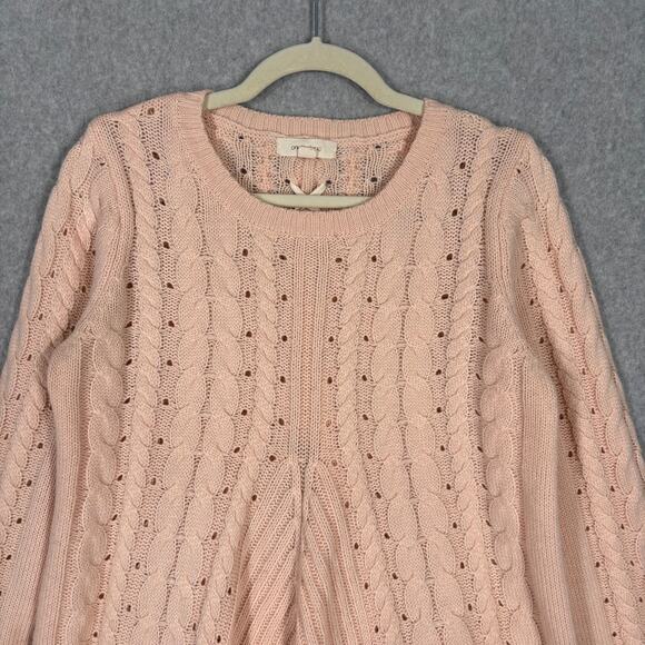 One The Land Sweater Medium Pink Cable Lace Up Back Flowy Feminine Twee Coquette - Picture 3 of 13